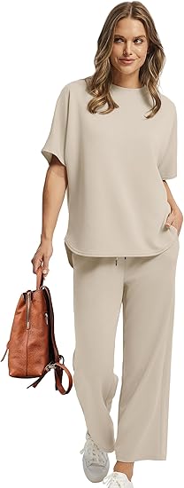 Two Piece Sets for Women Summer Outfits Oversized Wide Leg Crop Pants Lounge Sets Airport Beach Vacation Clothes