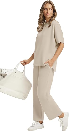 Two Piece Sets for Women Summer Outfits Oversized Wide Leg Crop Pants Lounge Sets Airport Beach Vacation Clothes