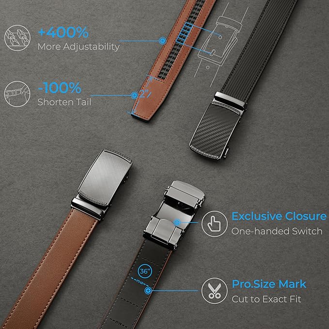 Mens Belt Leather Ratchet Belt - Customizable Fit, Effortless Style (35mm)