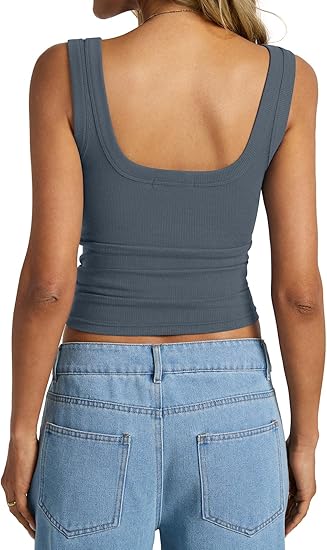 Womens Cotton Ribbed Square Neck Tank Tops Basic Backless Sleeveless Summer Cami Shirts 2025