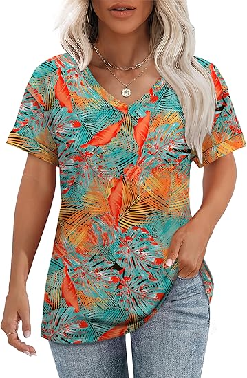Womens T Shirts Short Sleeve Summer Tops Cute V Neck Casual Blouses