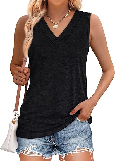 Tank Tops for Women Summer V Neck T Shirts Trendy Sleeveless Basic Tee Loose Fit 2025 Fashion