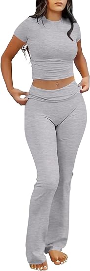 Lounge Sets for Women 2 Piece Foldover Yoga Flare Leggings Pants Crop Tops Casual Y2K Outfits Matching Tracksuit Set