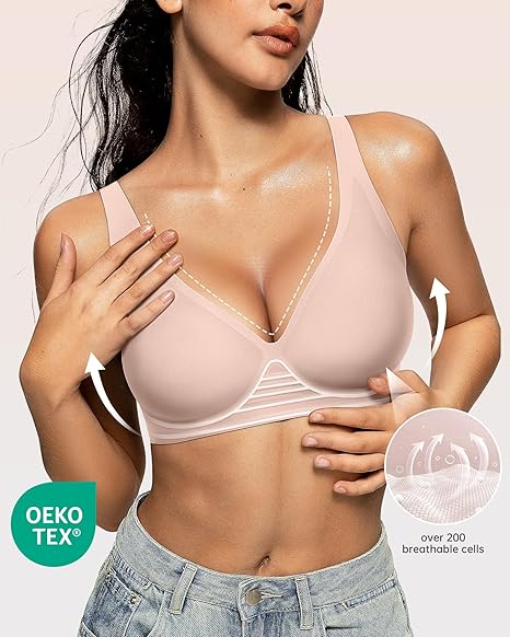 Womens Deep V Bras Wireless Comfortable Bra Supportive No Underwire Bras Tshirt Push Up Bralettes Plunge Seamless Bra