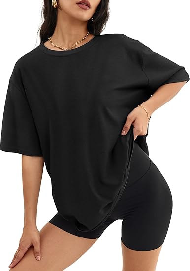 Womens Oversized T Shirts Loose Fit Crewneck Short Sleeve Tops Summer Casual Blouse Y2K 2025 Basic Tee Beach