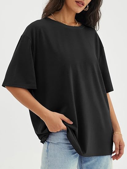Womens Oversized T Shirts Loose Fit Crewneck Short Sleeve Tops Summer Casual Blouse Y2K 2025 Basic Tee Beach