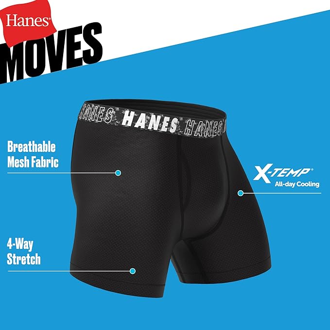 Boys' Big Performance Tween Boxer Brief Pack, X-Temp Mesh Stretch Underwear, Black, 6-Pack