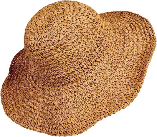 Women Straw Hat Wide Brim Beach Sun Cap Foldable Large Lady Floppy 100% Natural Paper Braided for Travel Summer Vacation