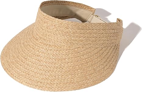 Sun Visor Hats for Women Wide Brim Straw Visors Womens Foldable Beach Visors Summer Packable Ponytail Beach Hat