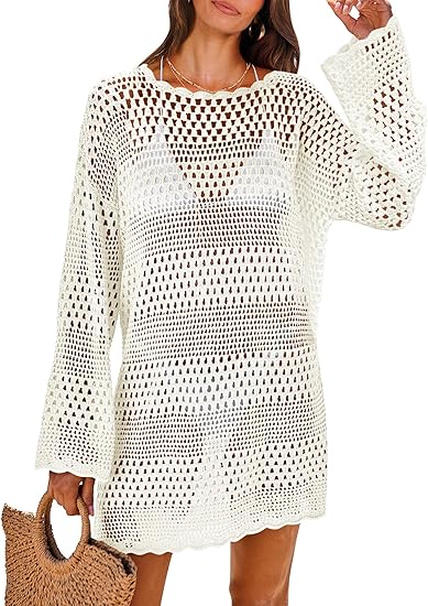 Women Swimsuit Crochet Swim Cover Up 2025 Summer Bathing Suit Swimwear Mesh Knit Beach Dress Vacation Outfits